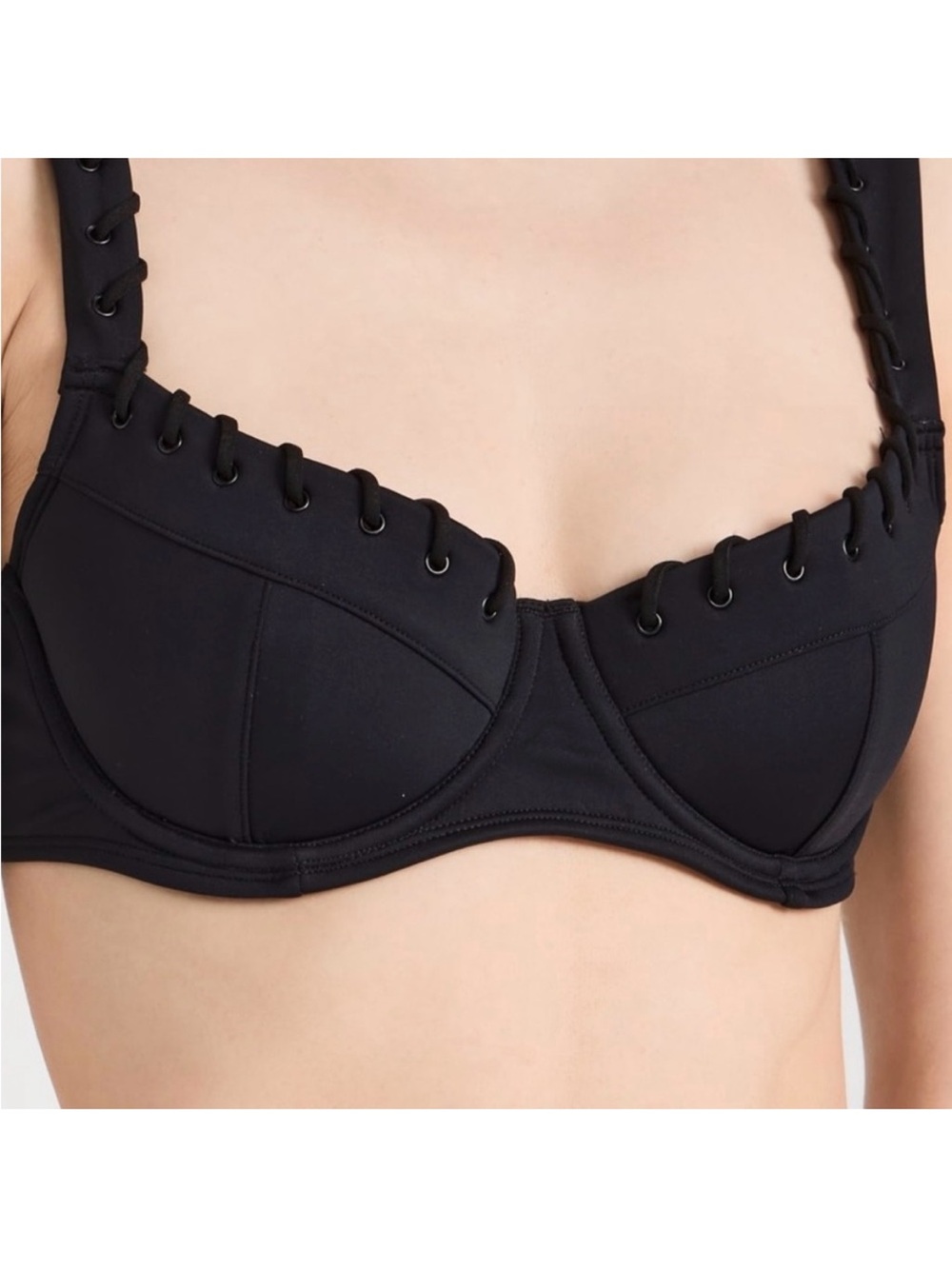 NWT Good American Black Whipstitch Bikini Top
